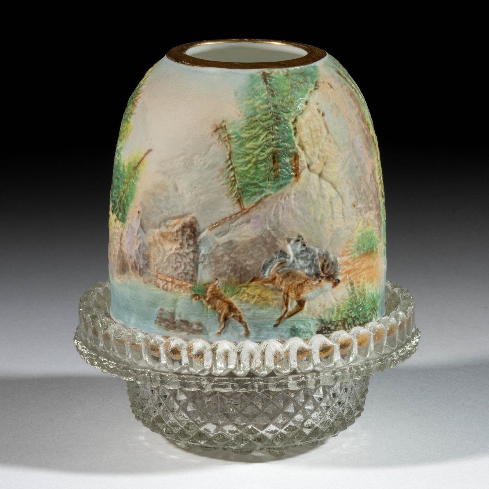 FOREST SCENE LITHOPHANE AND GLASS HANGING FAIRY LAMP (1 of 3)