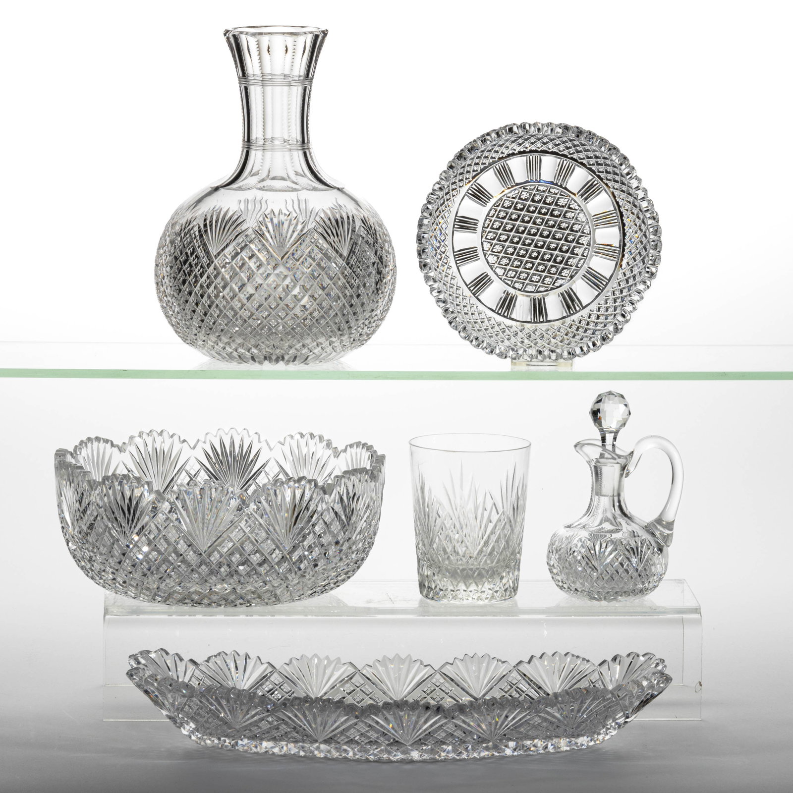 AMERICAN STRAWBERRY DIAMOND AND FANS BRILLIANT CUT GLASS ARTICLES, LOT OF SIX (1 of 1)