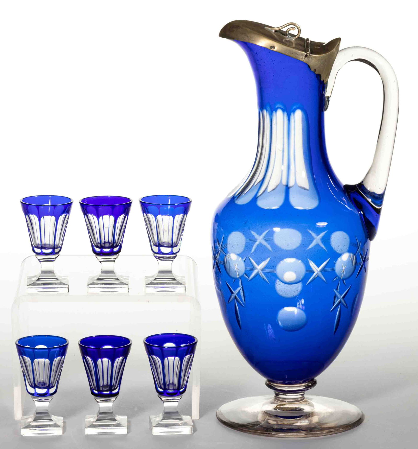 ASSORTED CUT-OVERLAY GLASS DRINKING ARTICLES, LOT OF SEVEN (1 of 1)