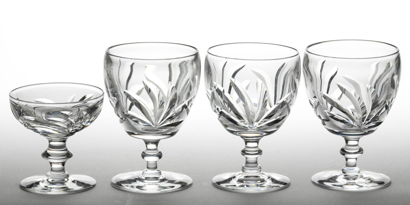 STEUBEN NO. 6936 / LEAVES ART GLASS DRINKING ARTICLES, LOT OF FOUR (1 of 1)
