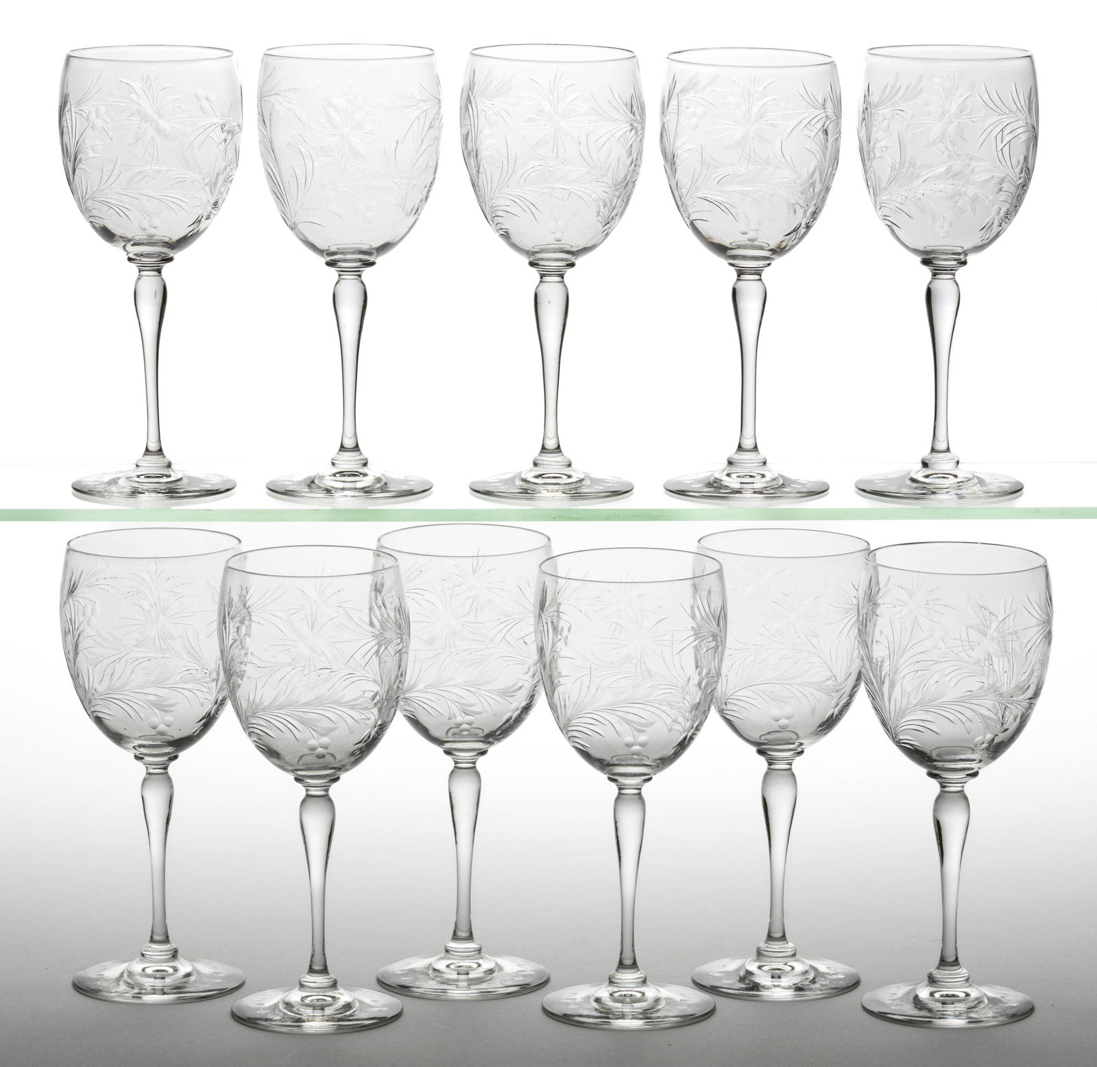 STEUBEN NO. 7403 / MARGUERITE CUT ART GLASS GOBLETS, LOT OF 11 (1 of 1)