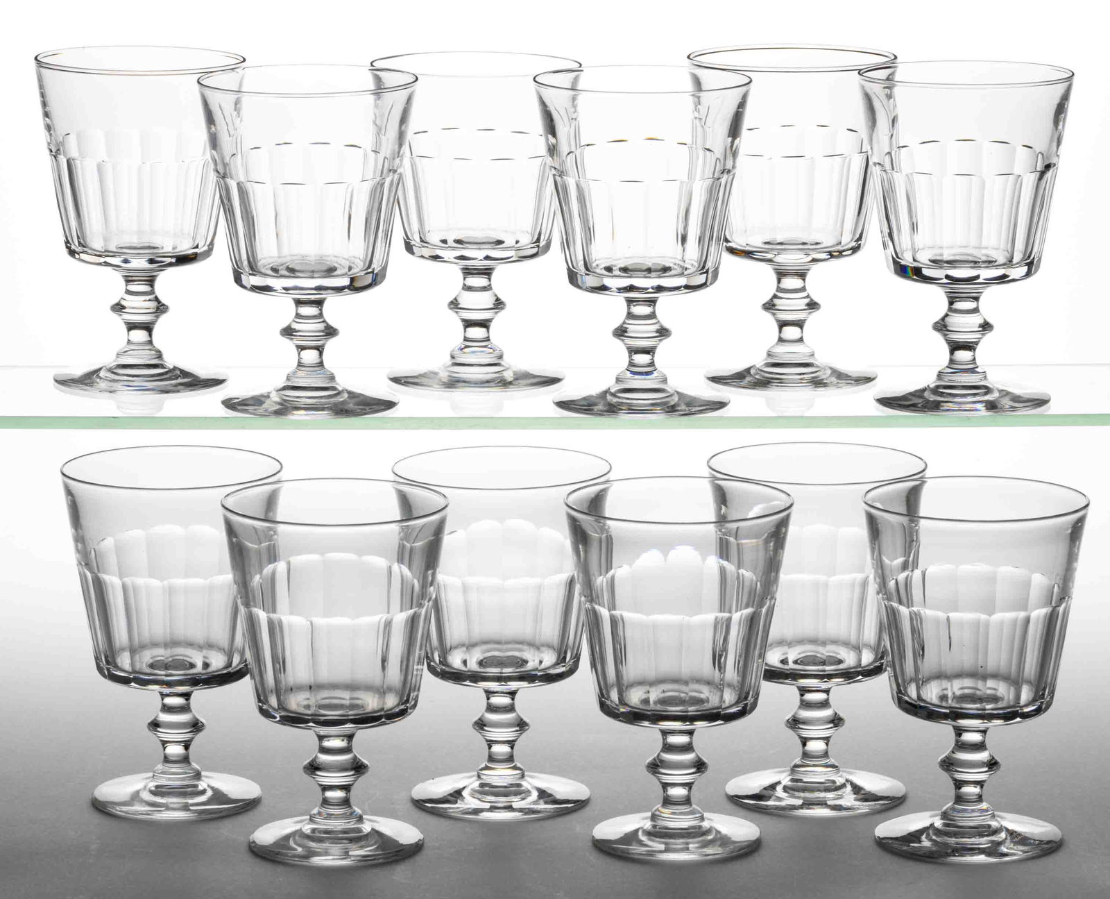 STEUBEN NO. 7725 CUT-FLUTE CRYSTAL ART GLASS GOBLETS, LOT OF 12 (1 of 2)