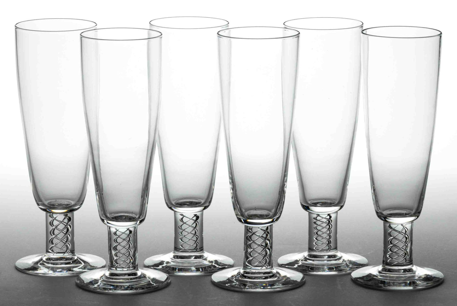 STEUBEN NO. 8011 TWIST-STEM ALE GLASSES, LOT OF SIX (1 of 1)