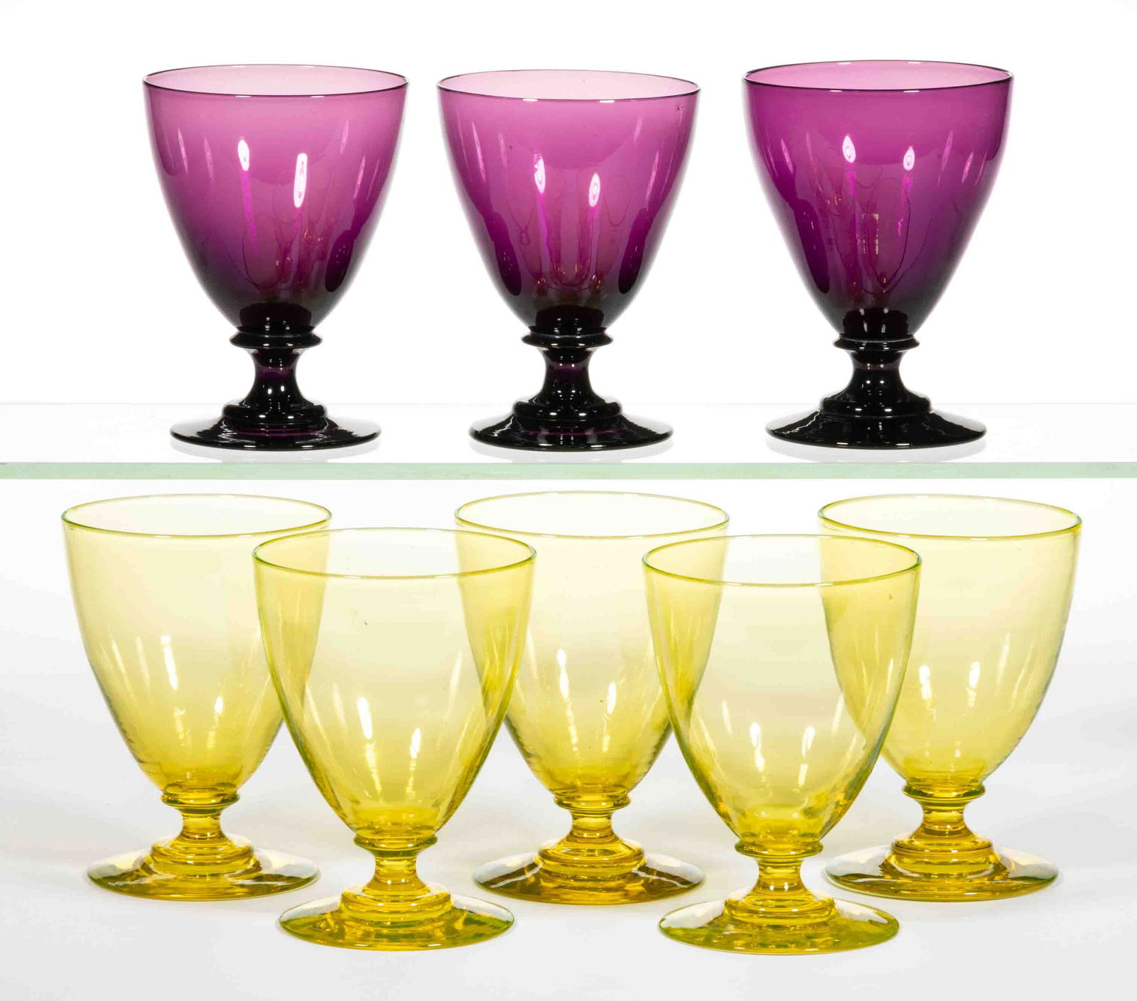 STEUBEN NO. 8561 ART GLASS GOBLETS, LOT OF EIGHT (1 of 1)