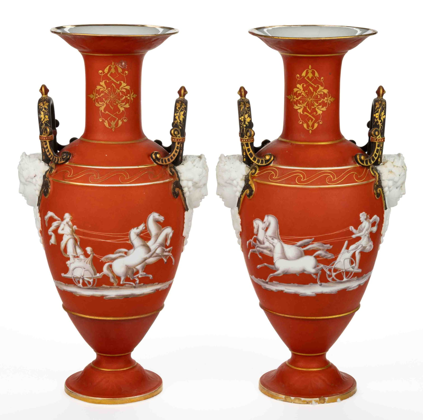 ENGLISH HAND-PAINTED PORCELAIN GRECIAN-STYLE VASE PAIR (1 of 4)