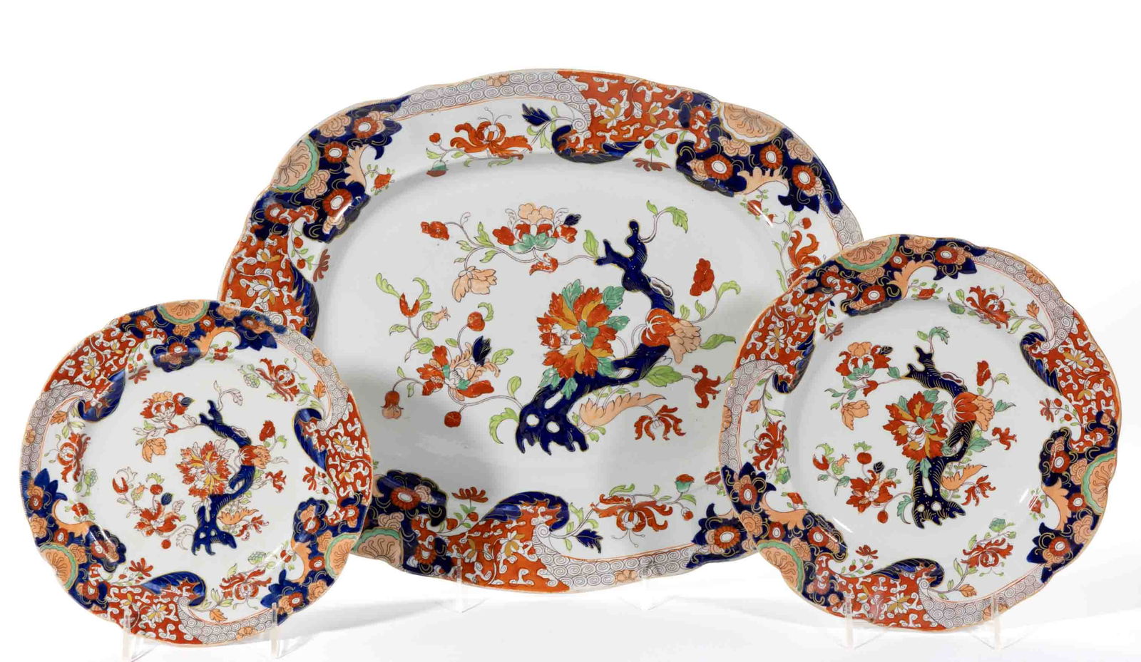 ENGLISH MASON'S IRONSTONE GAUDY-DECORATED TABLE ARTICLES, LOT OF THREE (1 of 4)