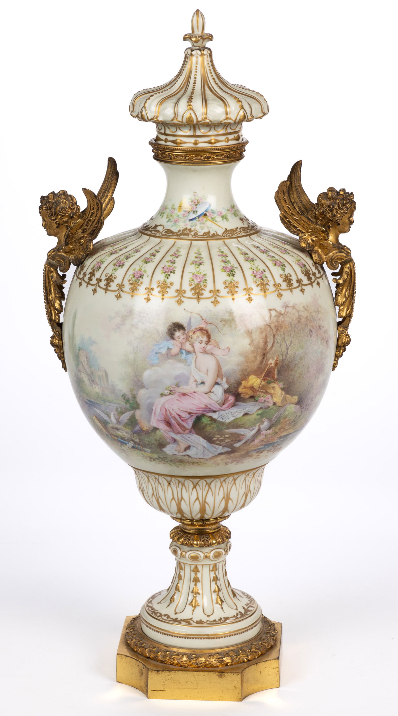 FRENCH SEVRES-STYLE ORMOLU-MOUNTED PORCELAIN LARGE BOLTED COVERED URN (1 of 6)