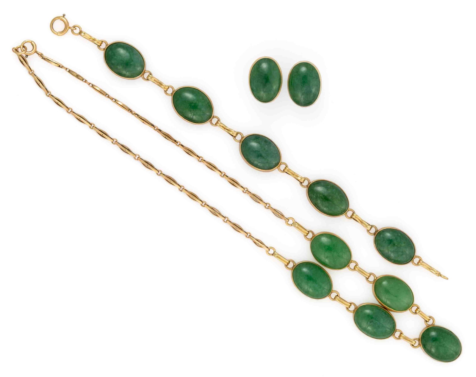 VINTAGE 14K YELLOW GOLD AND JADE FOUR-PIECE JEWELRY SUITE (1 of 1)