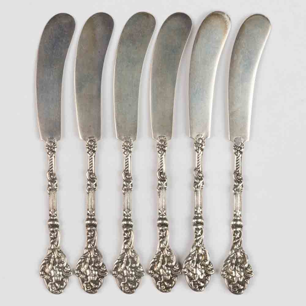 GORHAM "VERSAILLES" STERLING SILVER BUTTER SPREADERS, SET OF SIX (1 of 2)