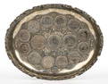 GERMAN REPOUSSE AND CHASED 0.800 SILVER SMALL TRAY SET WITH REICHSMARK COINS