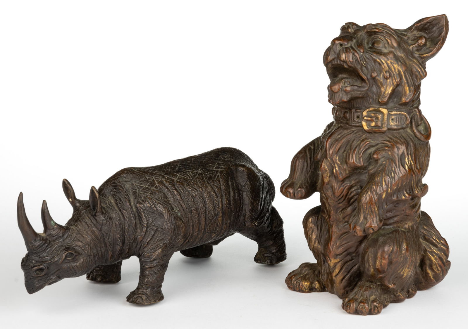 COPPER CLAD RHINOCEROS AND DOG, LOT OF TWO (1 of 2)