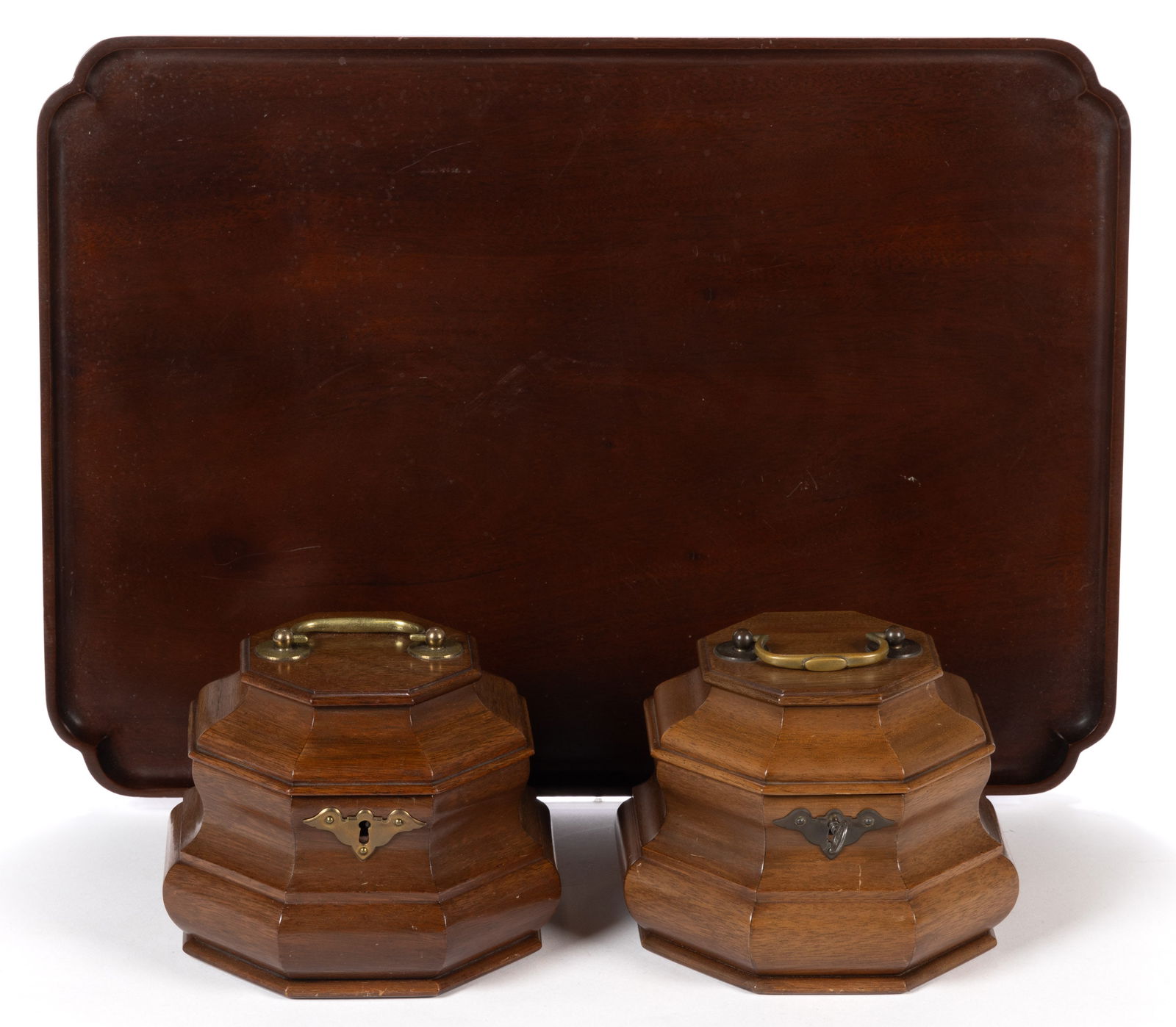COLONIAL WILLIAMSBURG TEA CADDIES AND TRAY, LOT OF THREE (1 of 1)
