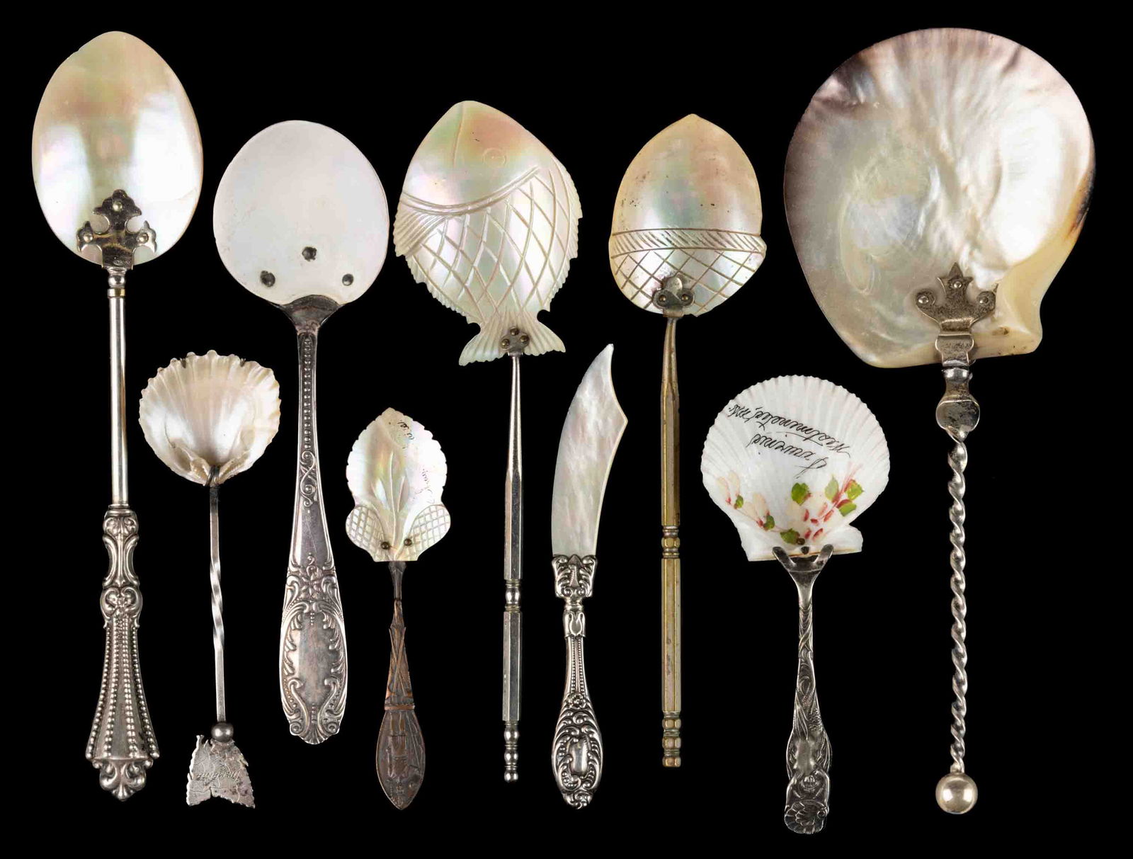 STERLING AND OTHER MOTHER-OF-PEARL FLATWARE, LOT OF NINE (1 of 1)