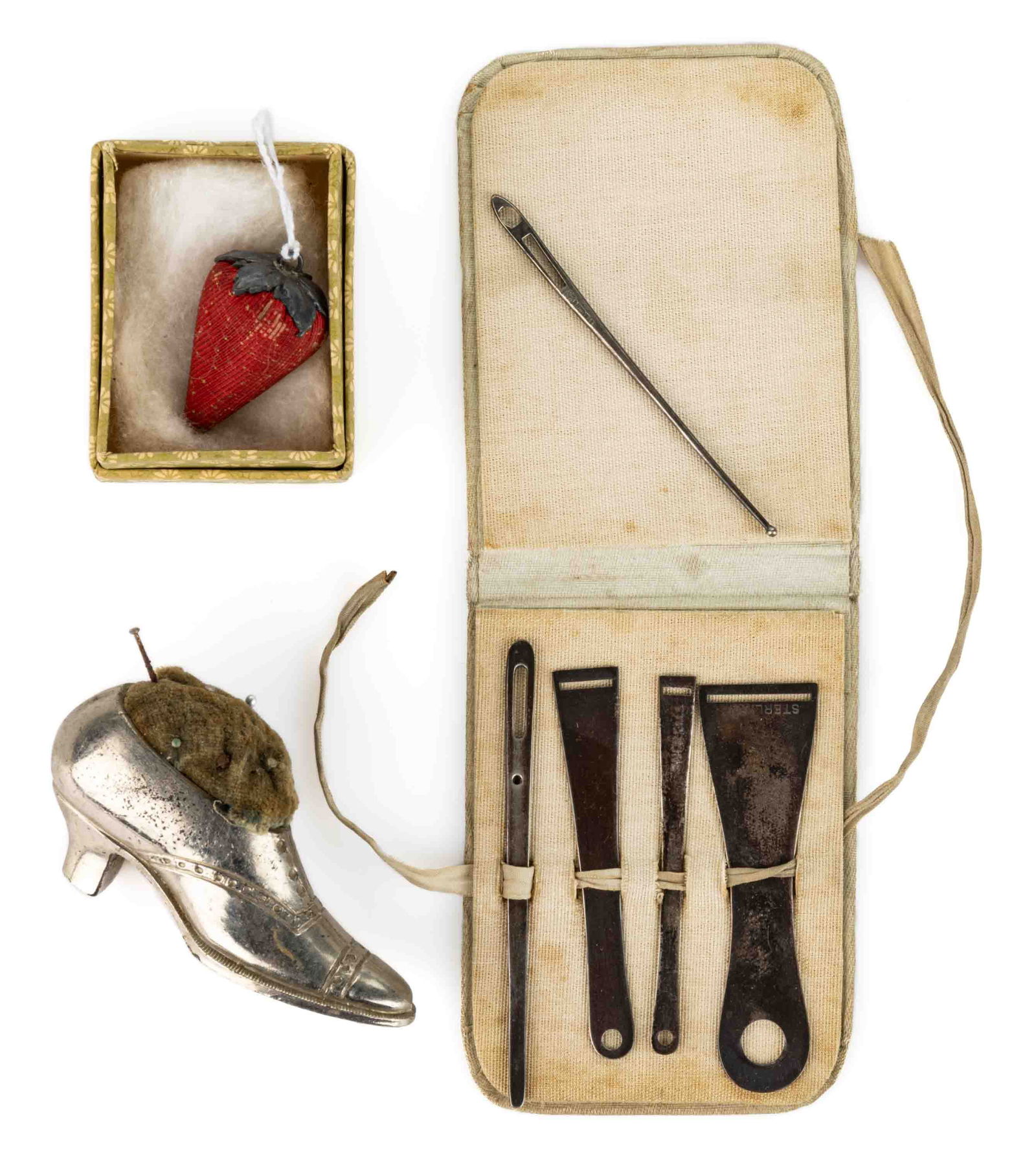 ANTIQUE / VINTAGE STERLING AND SILVER-TONED SEWING ARTICLES, LOT OF SEVEN (1 of 1)