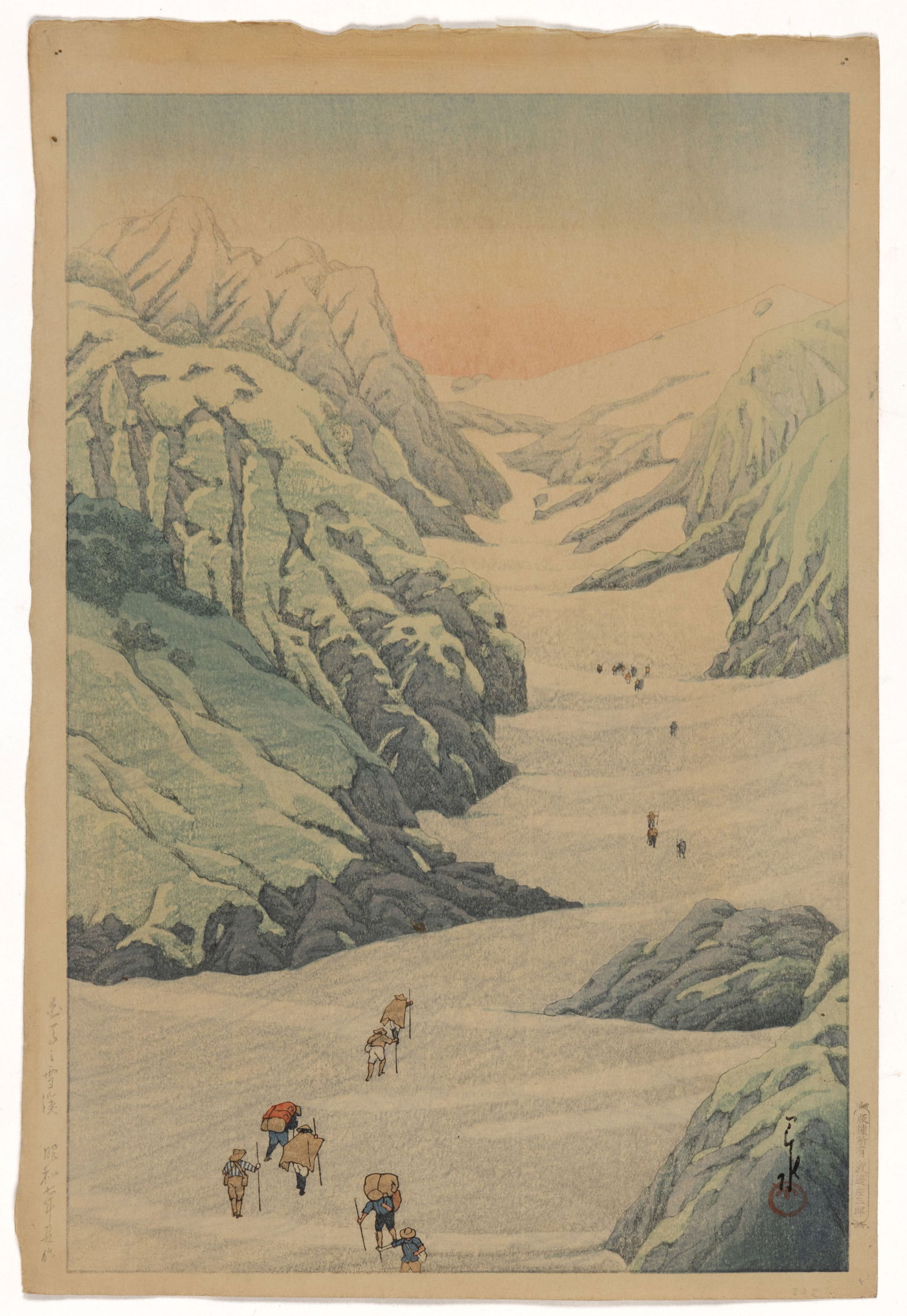 KAWASE HASUI (JAPANESE, 1883-1957) "SNOW VALLEY OF MOUNT HAKUBA" WOODBLOCK PRINT (1 of 4)