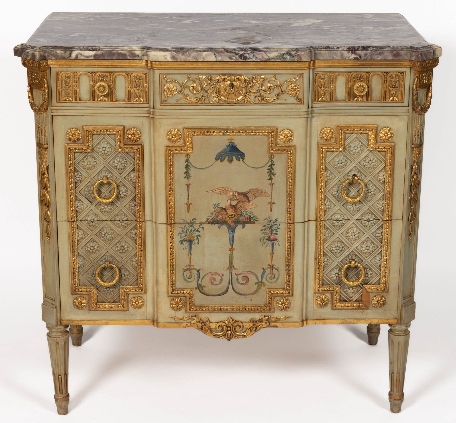 FRENCH PARCEL-GILT PAINTED MARBLE-TOP DRESSER (1 of 9)