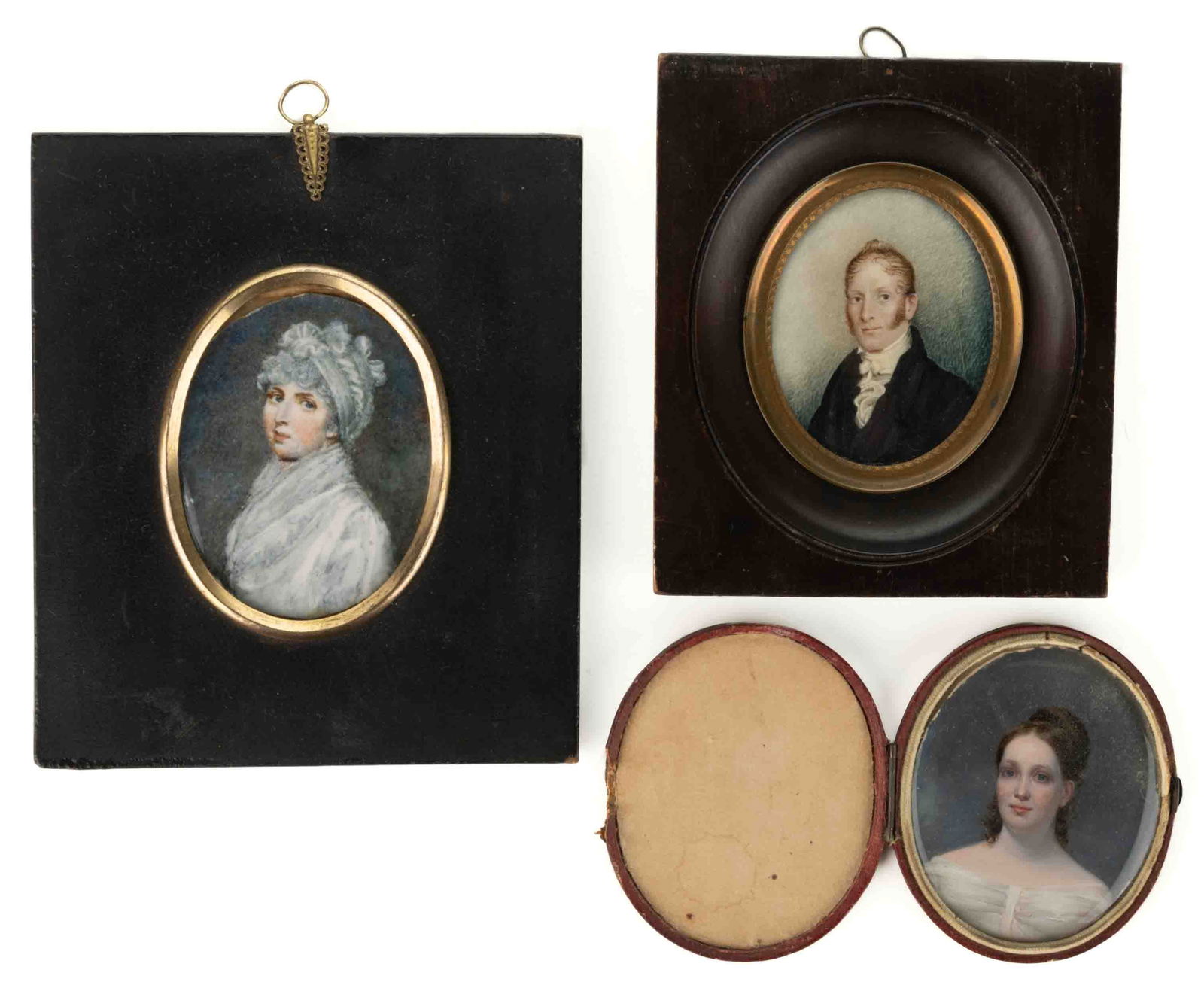 AMERICAN OR EUROPEAN SCHOOL (19TH CENTURY) MINIATURE PORTRAITS, LOT OF THREE (1 of 2)