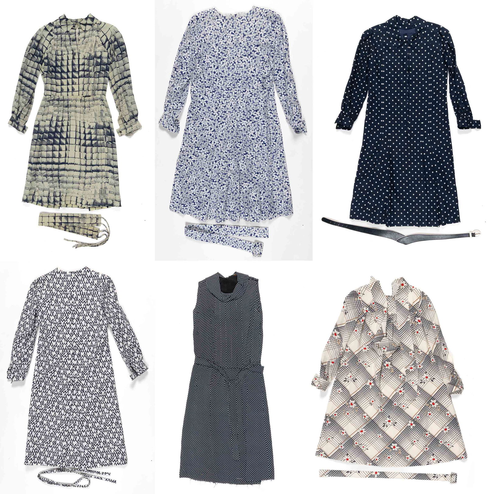 VINTAGE MID-CENTURY PRINT HOME-MADE LADY'S DRESSES, LOT OF SIX (1 of 7)