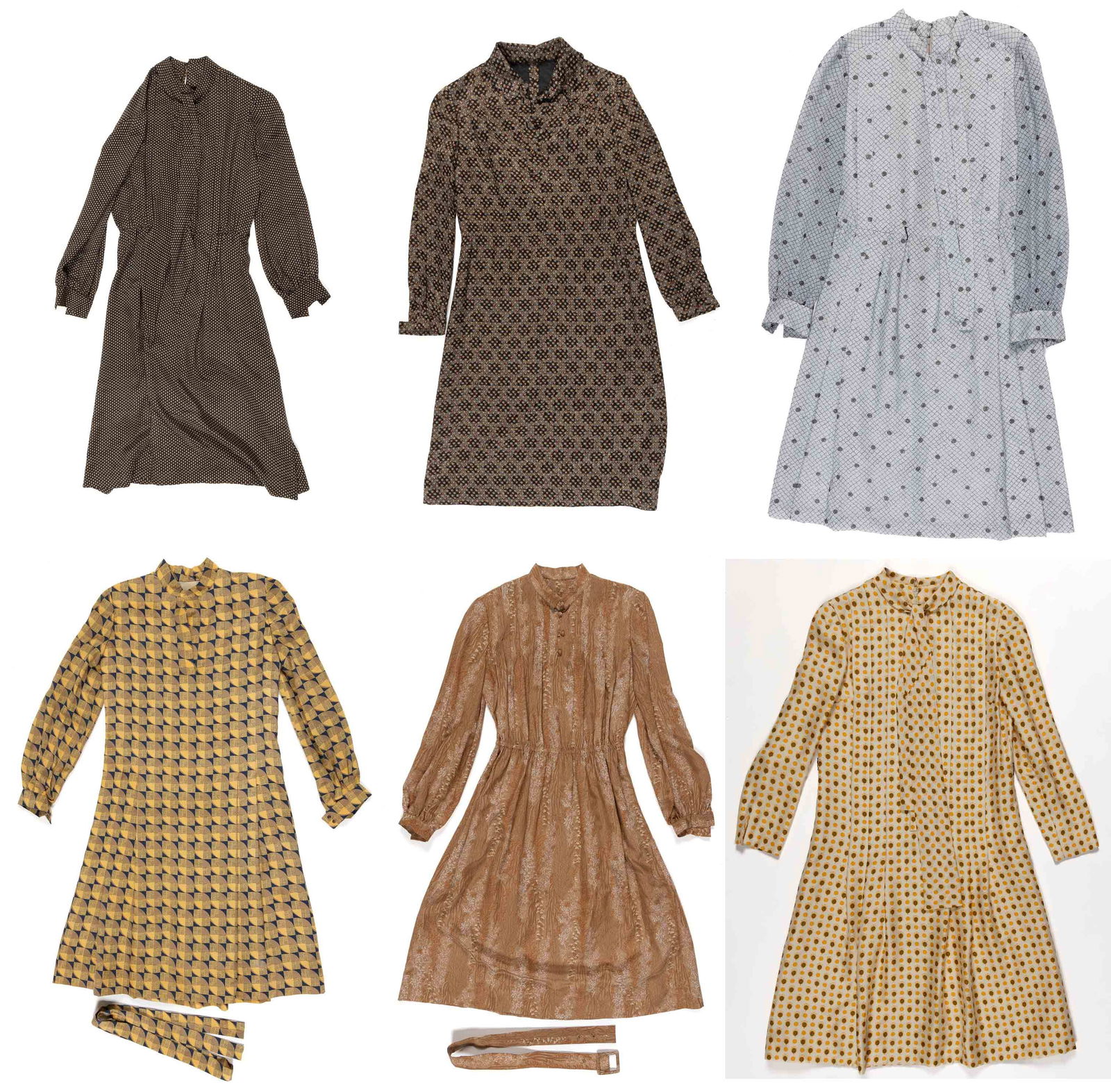 VINTAGE MID-CENTURY PRINT HOME-MADE LADY'S DRESSES, LOT OF SIX (1 of 7)