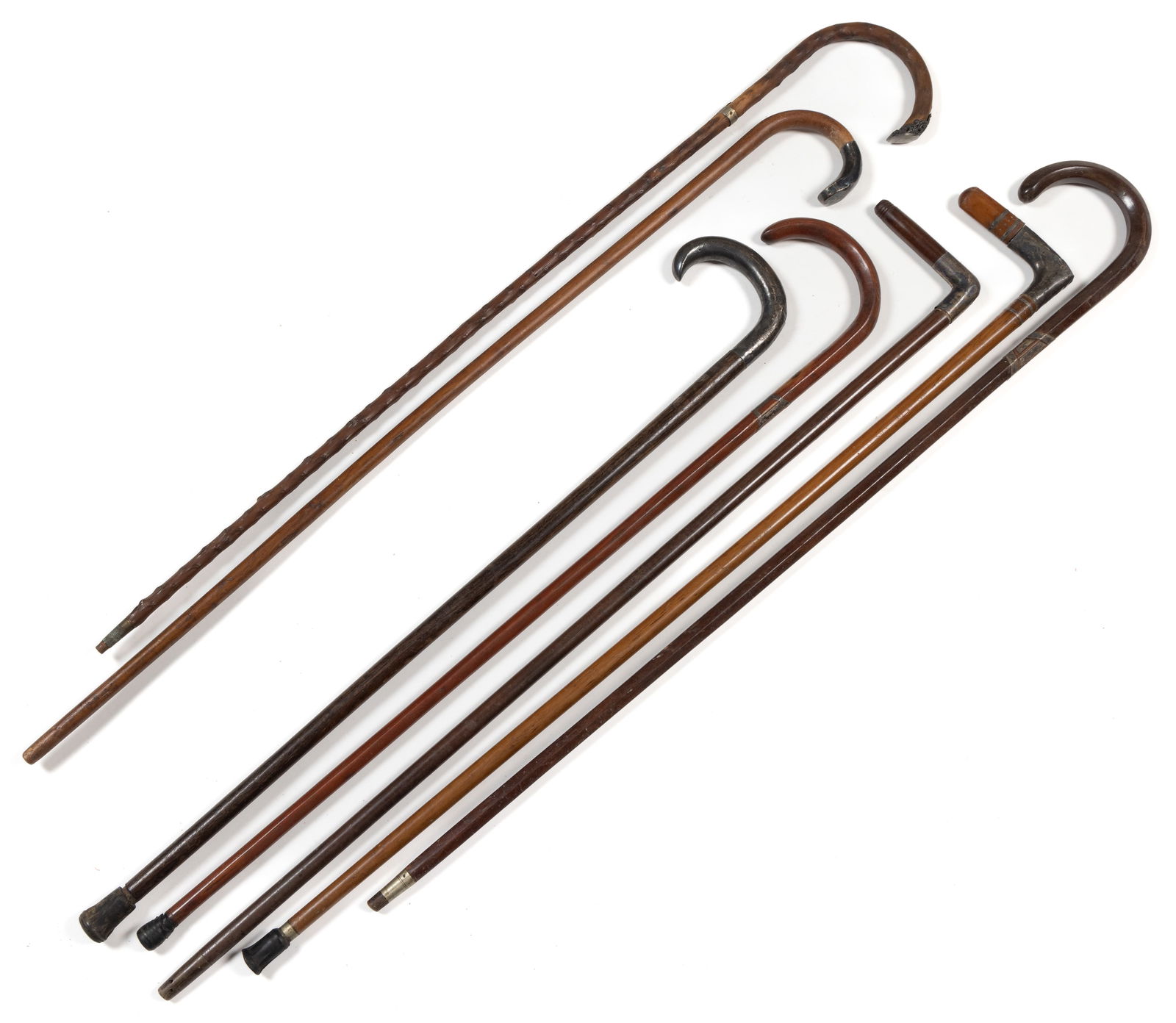 ASSORTED ANTIQUE SILVER / SILVER-PLATED CANES / WALKING STICKS, LOT OF SEVEN (1 of 3)