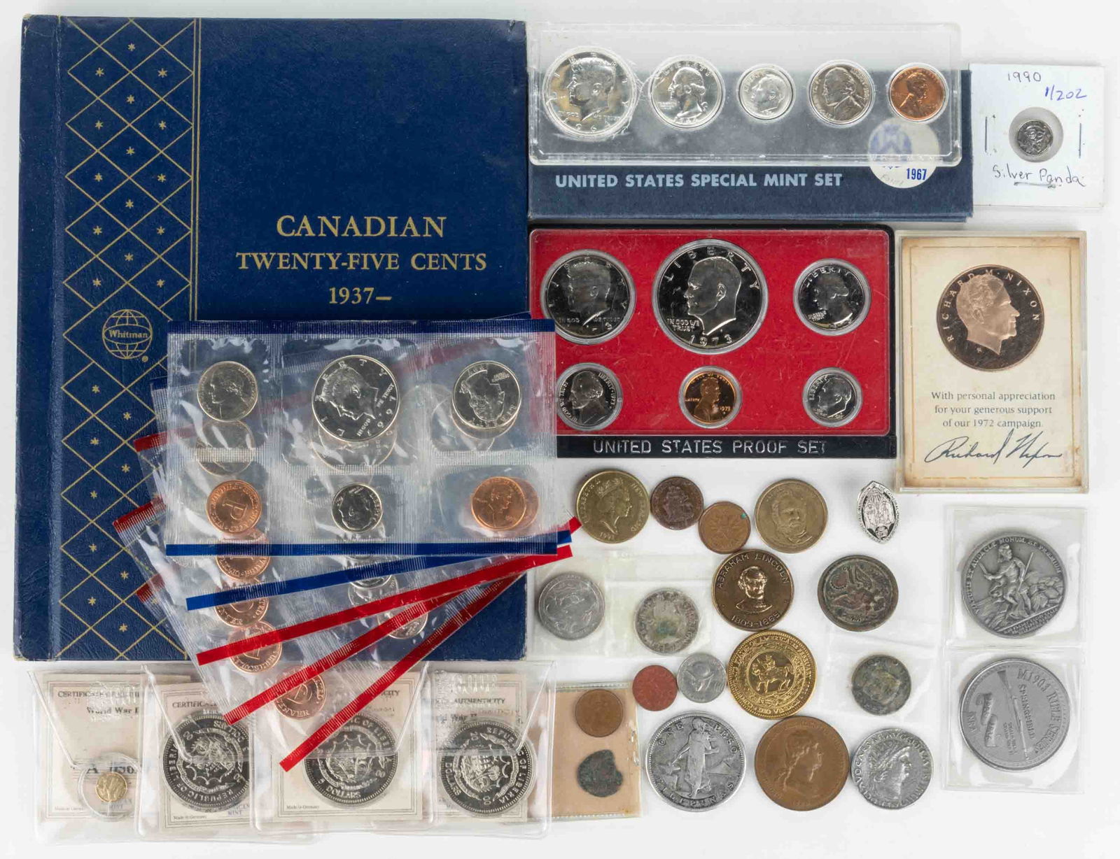 ASSORTED UNITED STATES AND FOREIGN COINS AND COMMEMORATIVE ITEMS, UNCOUNTED LOT (1 of 1)