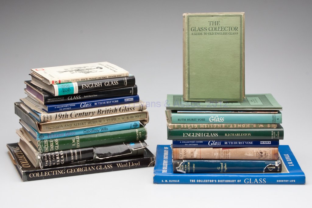 ENGLISH / IRISH GLASS REFERENCE VOLUMES, LOT OF 21: ENGLISH / IRISH GLASS REFERENCE VOLUMES, LOT OF 21, assorted hard and soft covers. Provenance: The library of the late Miriam Mucha of Philadelphia.