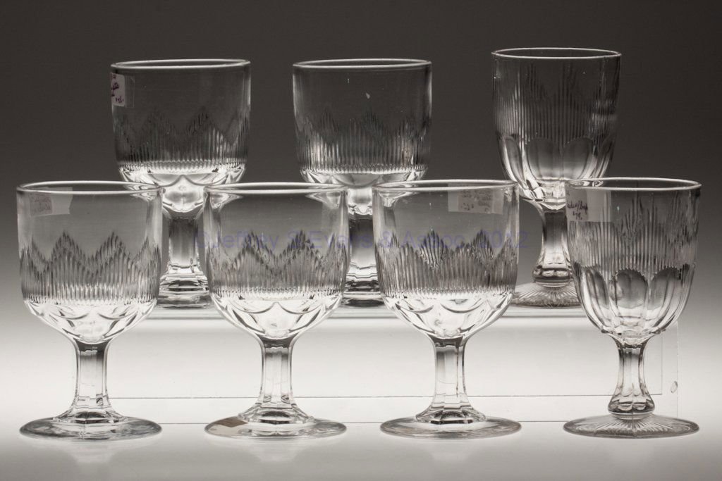 VARIOUS ICICLE GOBLETS, LOT OF SEVEN: VARIOUS ICICLE GOBLETS, LOT OF SEVEN, colorless lead glass, comprising five Low Fluted Icicle and two Fluted Icicle. Third quarter 19th century. 5 3/4" to 6" H.Provenance: Lillian "Lil" and Walter "Bu