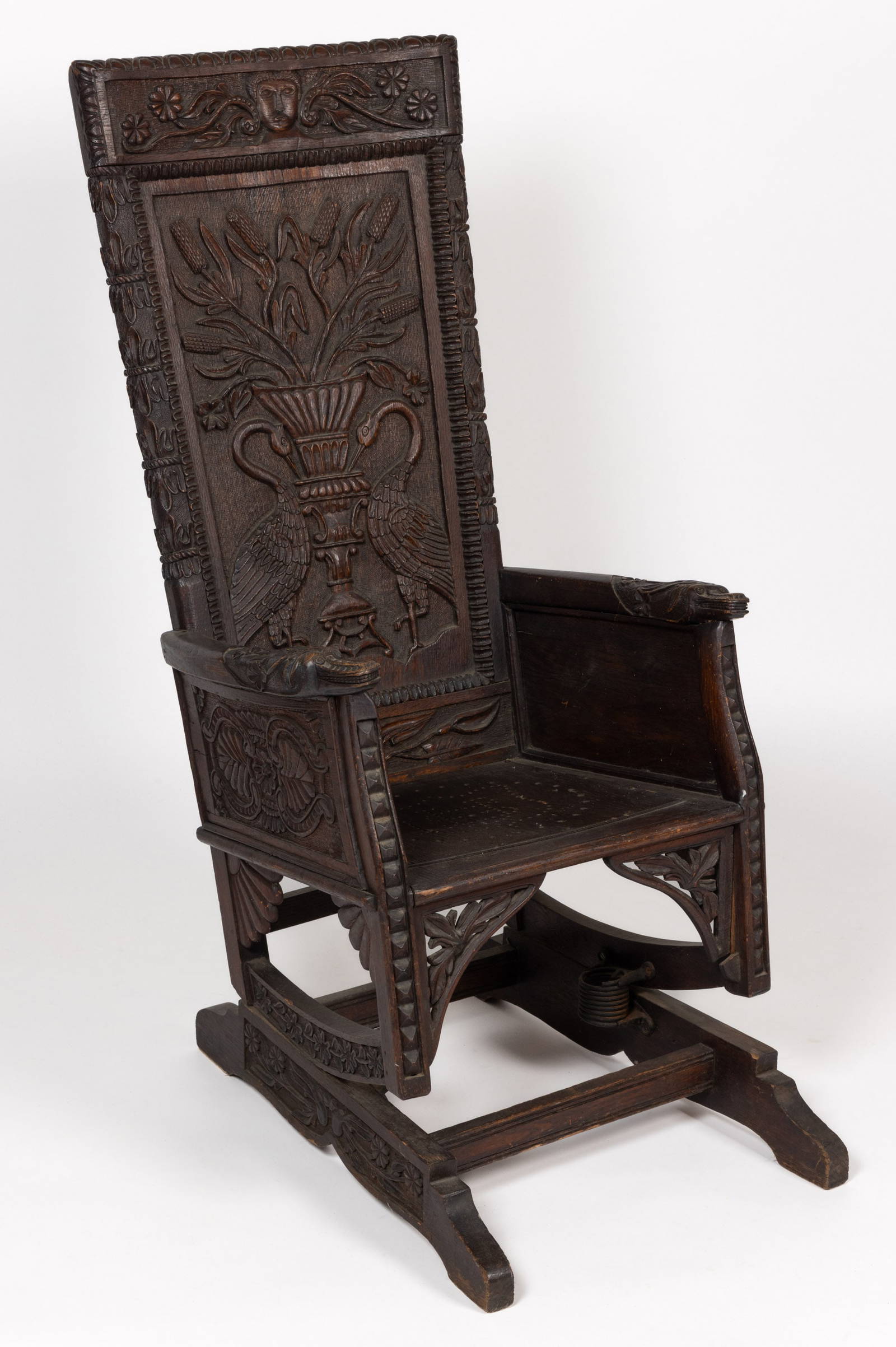 Jacobean-style Folk Art Carved Oak Platform Rocker Auction