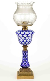 CUT DOUBLE OVERLAY PUNTY KEROSENE BANQUET STAND LAMP