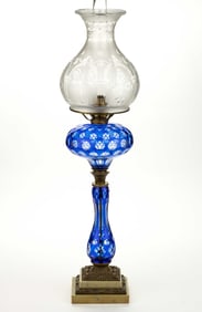 CUT OVERLAY PUNTY KEROSENE BANQUET STAND LAMP