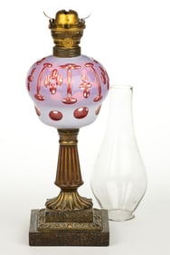 CUT OVERLAY GEOMETRIC KEROSENE STAND LAMP