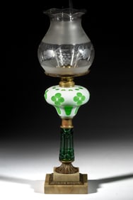 CUT OVERLAY QUATREFOIL KEROSENE STAND LAMP