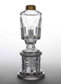 FREE-BLOWN, CUT, AND BLOWN-MOLDED WHALE OIL STAND LAMP