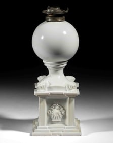 FREE-BLOWN AND PRESSED LION MONUMENT BASE WHALE OIL / FLUID STAND LAMP