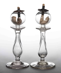 FREE-BLOWN LACEMAKER'S LAMPS, PAIR
