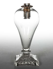 FREE-BLOWN AND PRESSED LACY WHALE OIL STAND LAMP