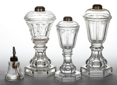 CABLE AND CABLE VARIANTS WHALE OIL / KEROSENE LAMPS, LOT OF FOUR