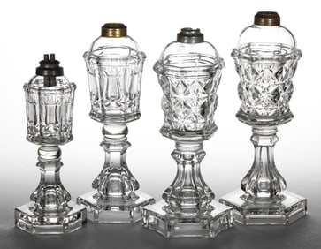 FLINT EAPG WHALE OIL / FLUID STAND LAMPS, LOT OF FOUR