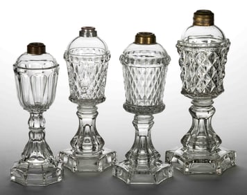 FLINT EAPG WHALE OIL / FLUID STAND LAMPS, LOT OF FOUR