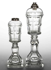 PRESSED BIGLER WHALE OIL / FLUID STAND LAMPS, LOT OF TWO