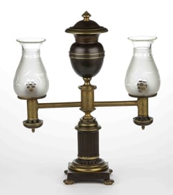BRASS / BRONZE DOUBLE-ARM ARGAND LAMP