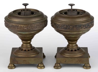 JOHN LEADBEATER BRASS / BRONZE ARGAND LAMP, PAIR