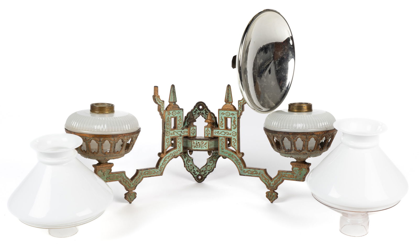 UNION GLASS CO. CAST-IRON DOUBLE-ARM BRACKET LAMP (1 of 2)