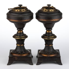 BRASS / BRONZE ARGAND LAMPS, PAIR