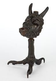BRONZE FIGURAL SATYR HEAD CIGAR LIGHTER / LAMP