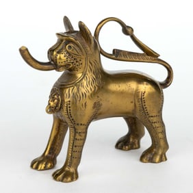 BRASS FIGURAL LION CIGAR LIGHTER / LAMP