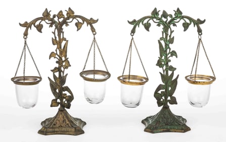 VICTORIAN CAST-IRON DOUBLE-ARM FLOAT LAMPS, LOT OF TWO