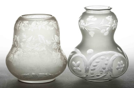 ASSORTED ENGRAVED AND ETCHED ASTRAL / SOLAR LAMP SHADES, LOT OF TWO