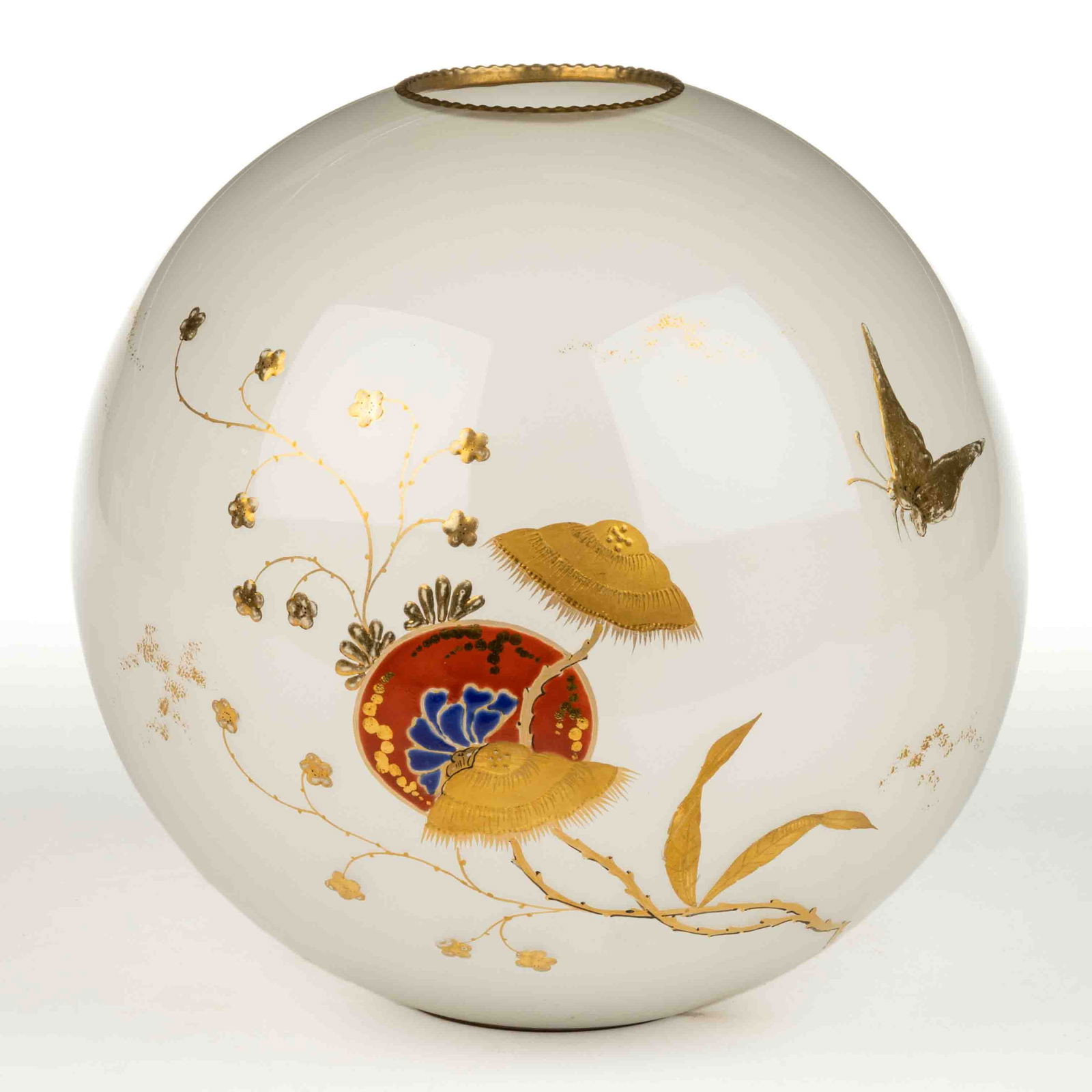 DECORATED CHINOISERIE-STYLE  GLASS KEROSENE LAMP SHADE (1 of 2)