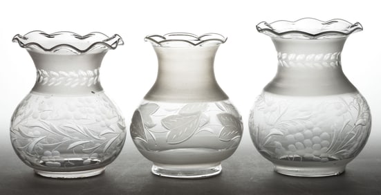 ASSORTED CUT AND ENGRAVED PATTERNED OREGON LAMP SHADES, LOT OF THREE